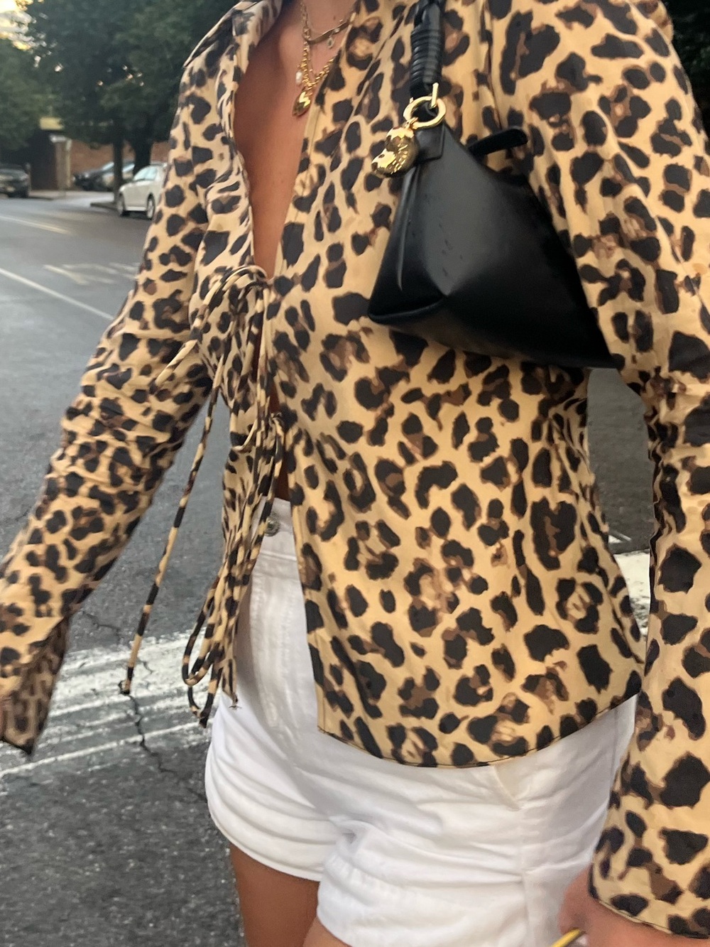 Zara Leopard Print Tie Shirt